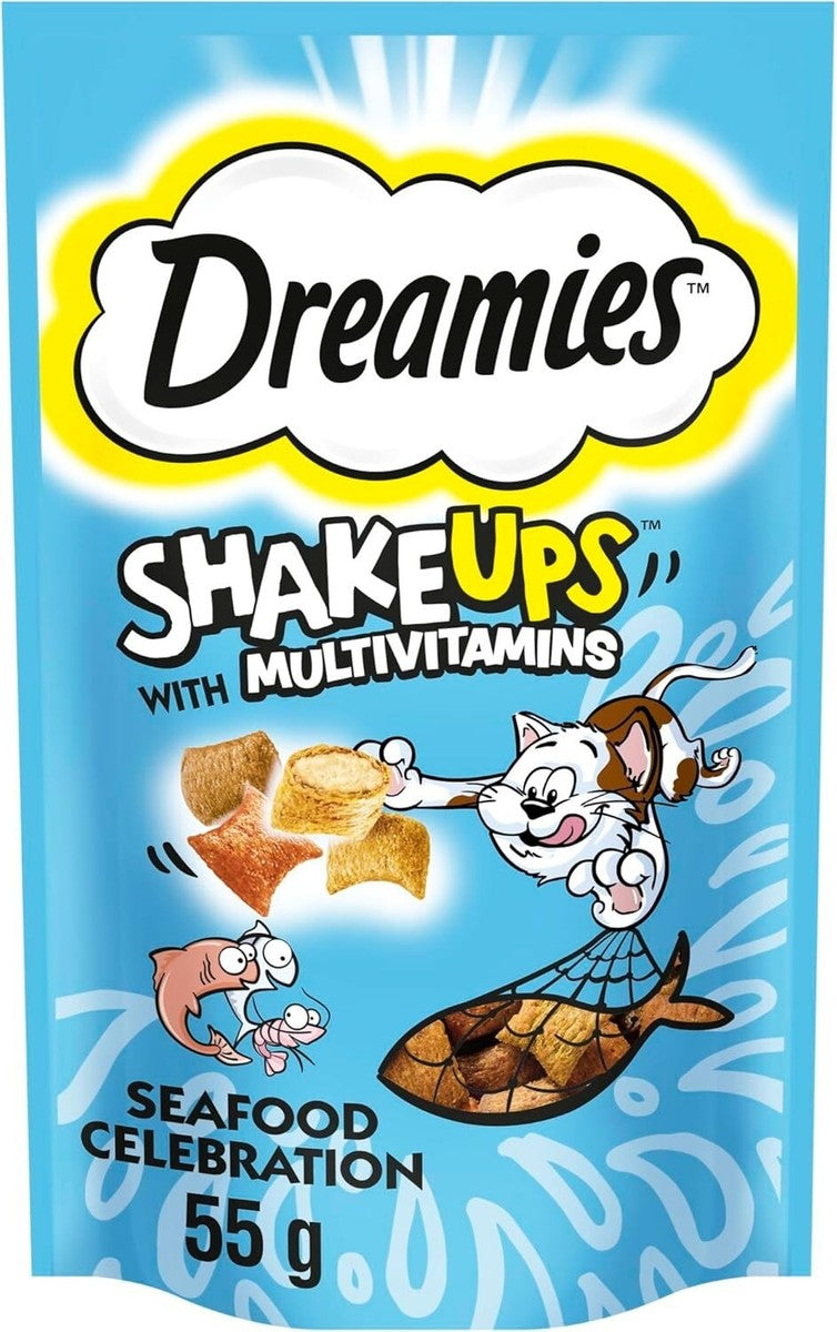 DREAMIES SHAKE UPS Multivitamins Seafood Celebration Cat&Kitten Treats 55g