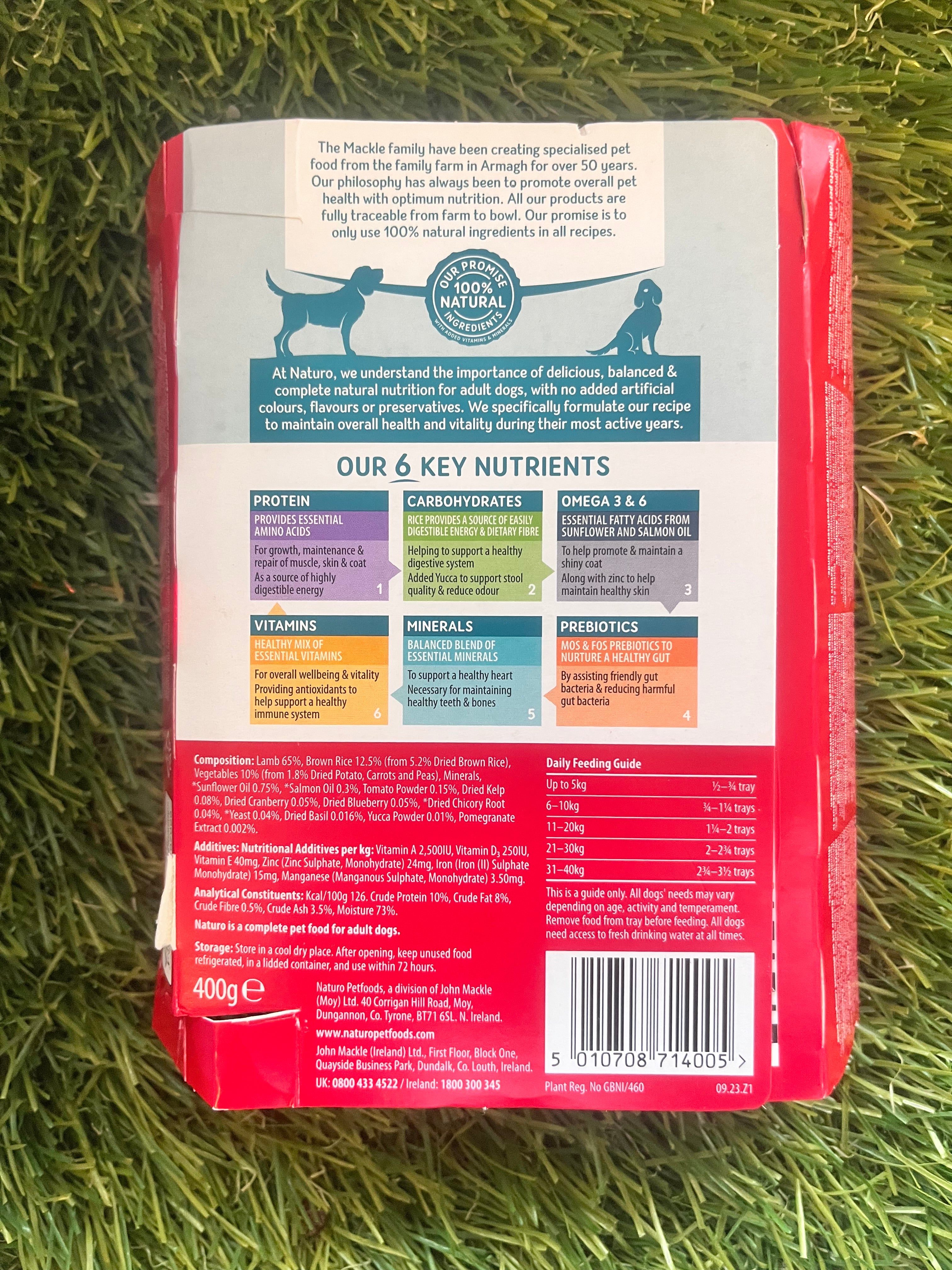 Naturo Adult Lamb & Rice With Veg Tray 400g