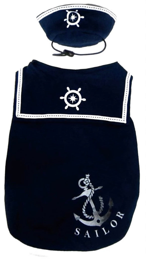 Happy Puppy Sailor Shirt With Hat Navy Blue Xsml