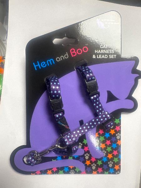 HEM AND BOO spotty cat harness and lead set mixed